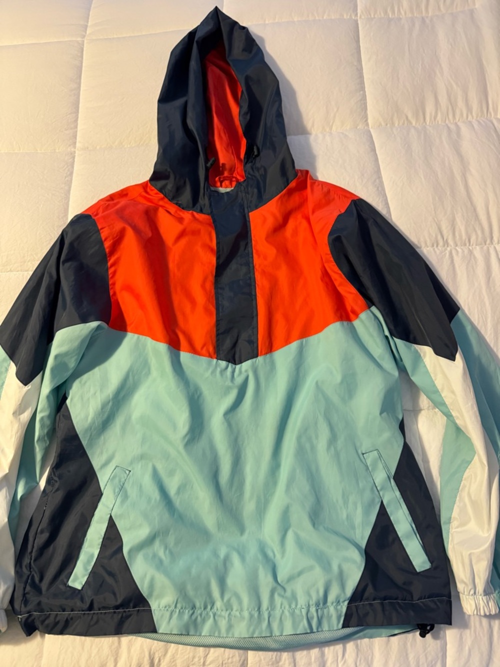 Men's Colorblock Hooded Windbreaker Jacket - Navy, Red & Light Teal
